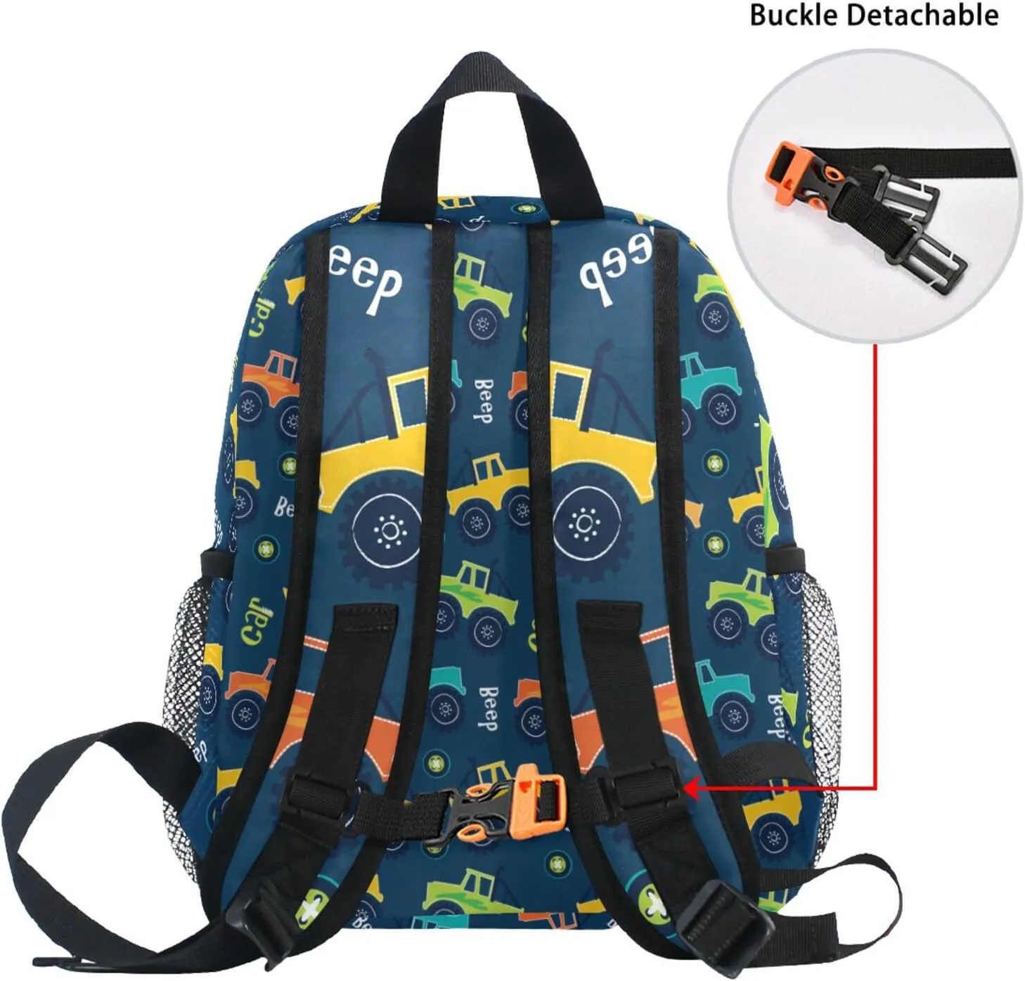 Aflyko Kids Backpack Beep Car Off Road Cartoon Daycare Kindergarten Daypack Toddler Travel Girls Boys Waterproof Preschool Bag 10" × 4" × 12"