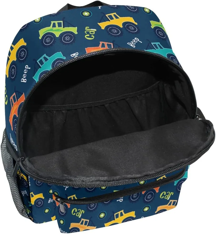 Aflyko Kids Backpack Beep Car Off Road Cartoon Daycare Kindergarten Daypack Toddler Travel Girls Boys Waterproof Preschool Bag 10" × 4" × 12"