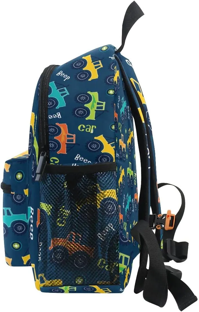 Aflyko Kids Backpack Beep Car Off Road Cartoon Daycare Kindergarten Daypack Toddler Travel Girls Boys Waterproof Preschool Bag 10" × 4" × 12"