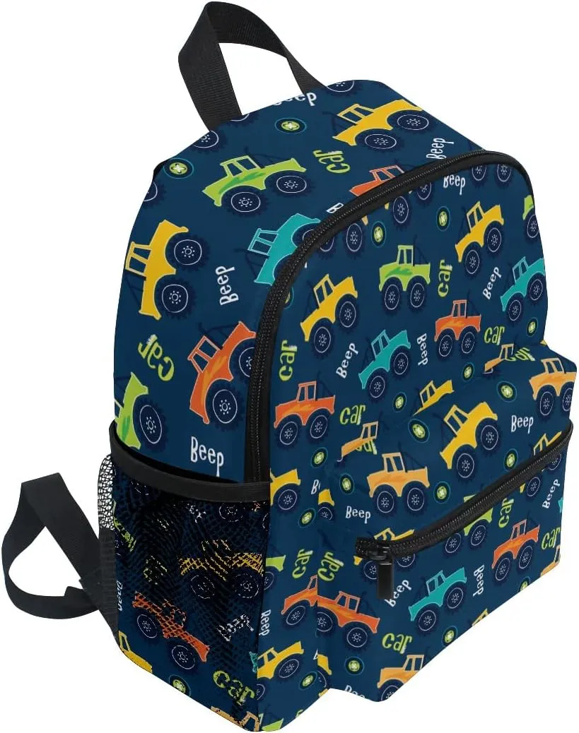 Aflyko Kids Backpack Beep Car Off Road Cartoon Daycare Kindergarten Daypack Toddler Travel Girls Boys Waterproof Preschool Bag 10" × 4" × 12"