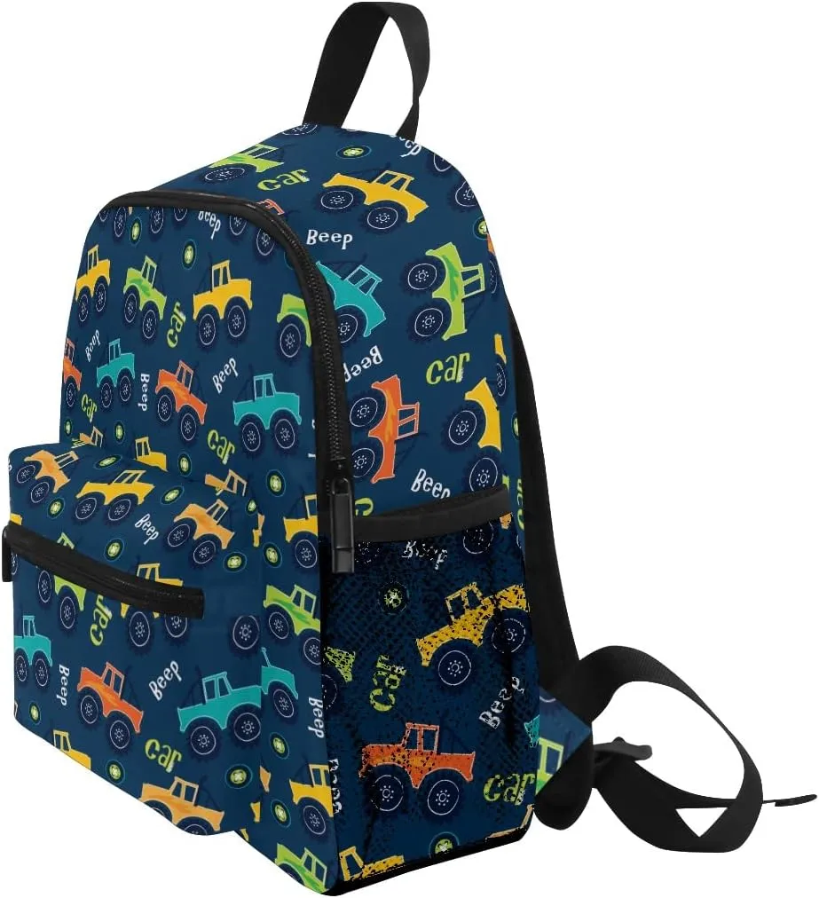 Aflyko Kids Backpack Beep Car Off Road Cartoon Daycare Kindergarten Daypack Toddler Travel Girls Boys Waterproof Preschool Bag 10" × 4" × 12"