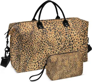Aflyko Travel Duffel Bag Leopard Animal Print Brown Cool Sport Tote Gym Bag Weekender Overnight Bag for Men Women Flight Approved Carry On Bag Fitness Dance Go-To Bag Daily Bag