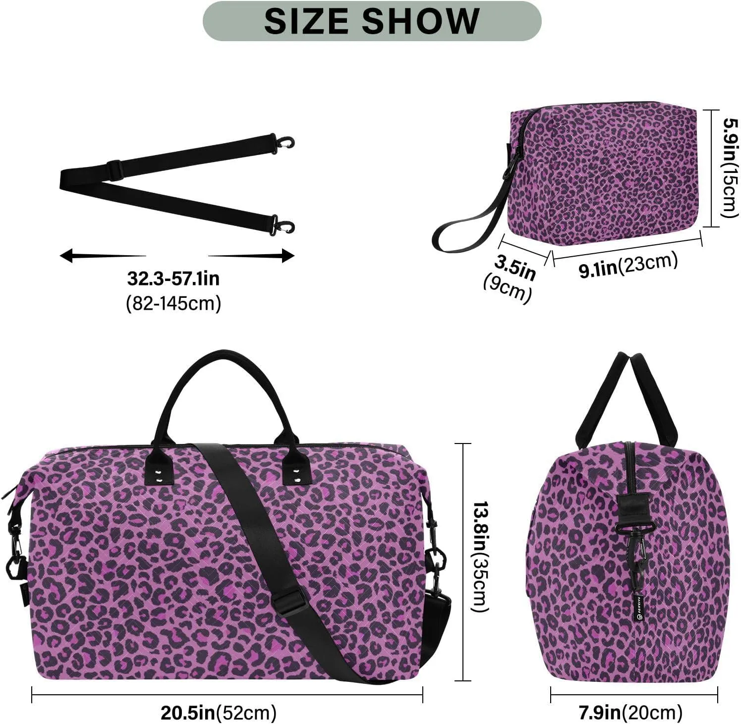 Aflyko Travel Duffel Bag Pink Leopard Print Sport Tote Gym Bag Weekender Overnight Bag for Men Women Flight Approved Carry On Bag Fitness Dance Go-To Bag Daily Bag, Medium