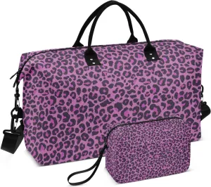 Aflyko Travel Duffel Bag Pink Leopard Print Sport Tote Gym Bag Weekender Overnight Bag for Men Women Flight Approved Carry On Bag Fitness Dance Go-To Bag Daily Bag, Medium