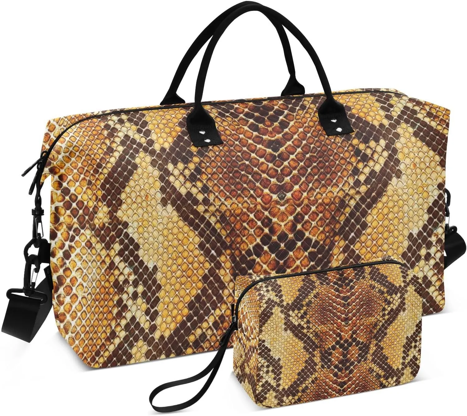 Aflyko Travel Duffel Bag Snake Skin Pattern Brown Sport Tote Gym Bag Weekender Overnight Bag for Men Women Flight Approved Carry On Bag Fitness Dance Go-To Bag Daily Bag