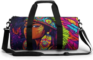 African Indian Tribal Woman Gym Bag Travel Duffel Bag Lightweight Carry On Weekender Bag Tote Bags for Women Men
