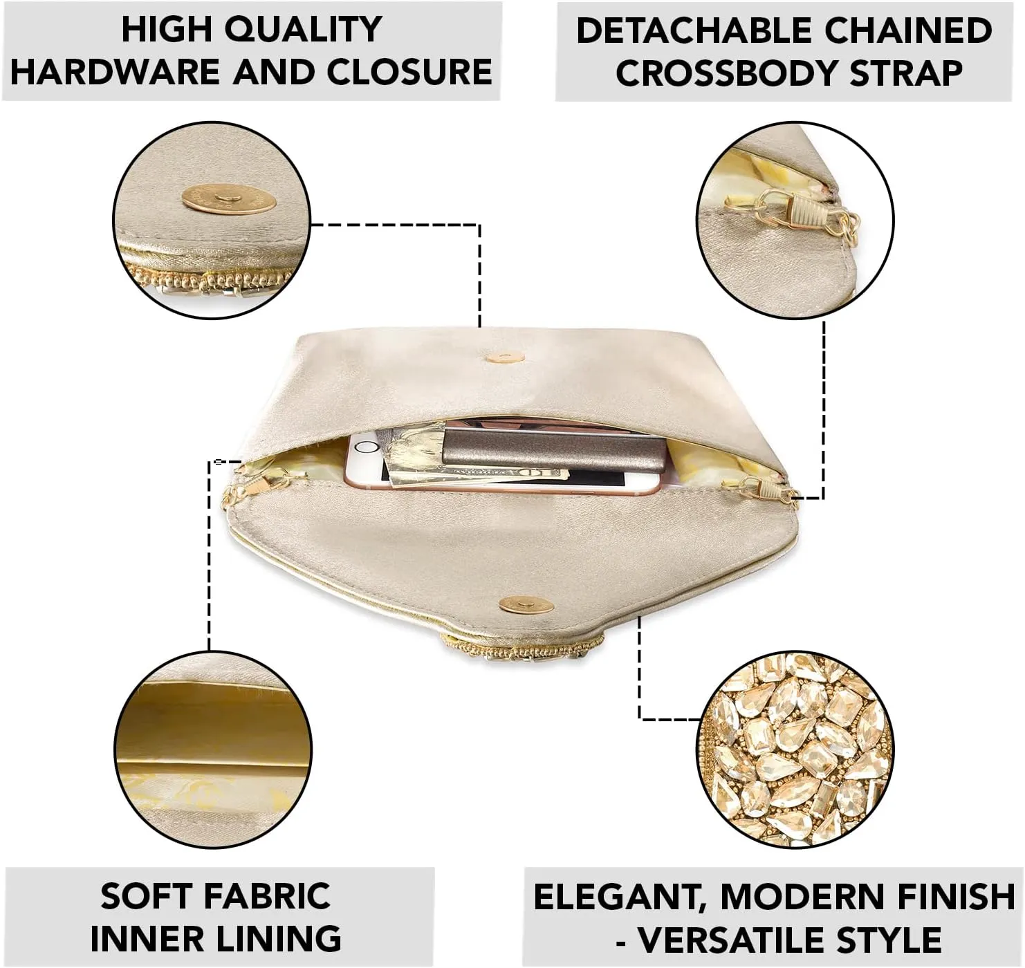 Aheli Clutch Women's Purse Bridal Bag for Casual Detachable Strap Evening Sling Bag Gift for Women
