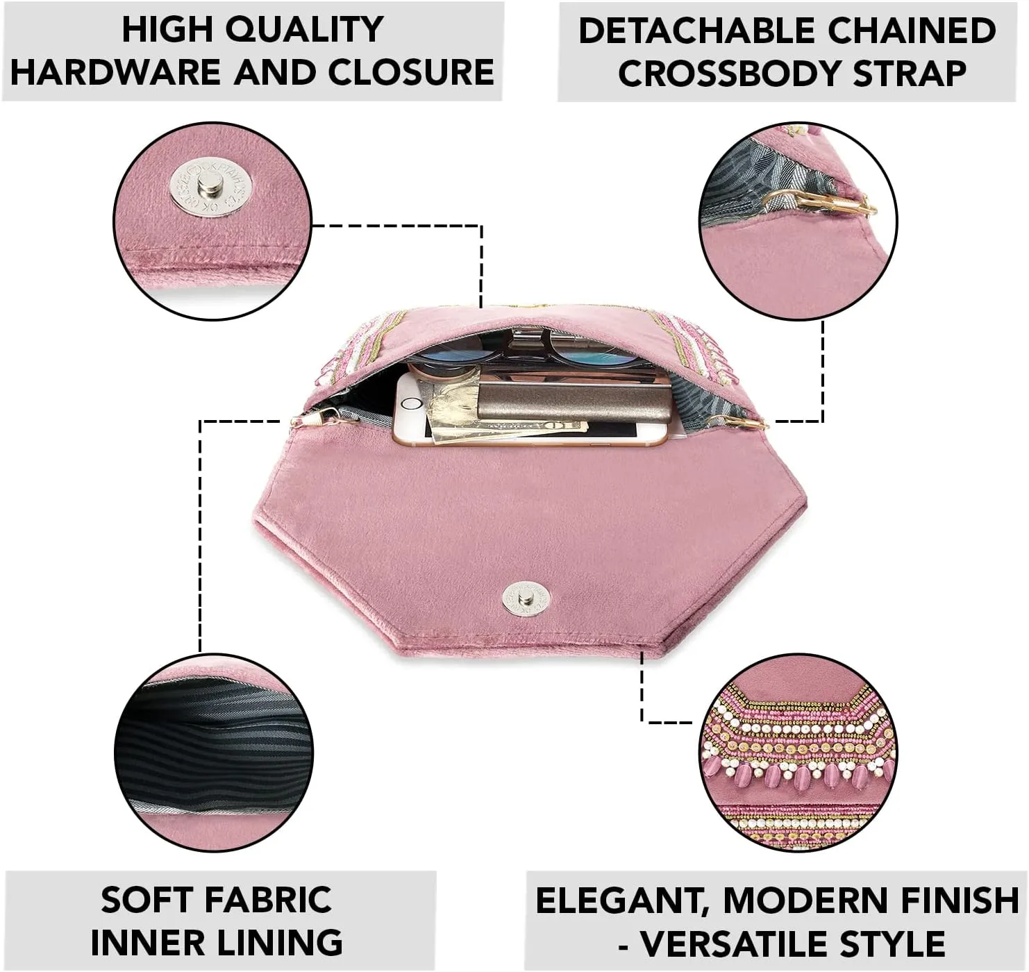 Aheli Clutch Women's Purse Bridal Bag for Casual Detachable Strap Evening Sling Bag Gift for Women