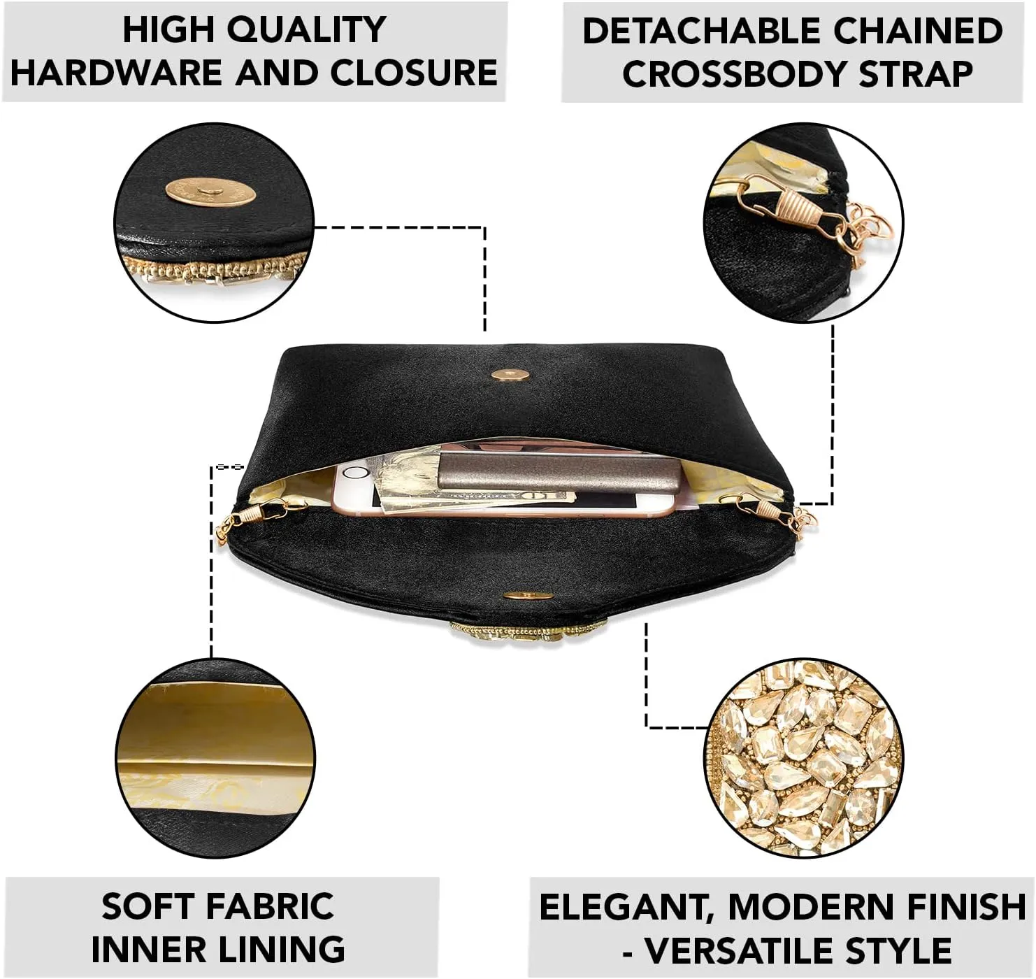 Aheli Clutch Women's Purse Bridal Bag for Casual Detachable Strap Evening Sling Bag Gift for Women