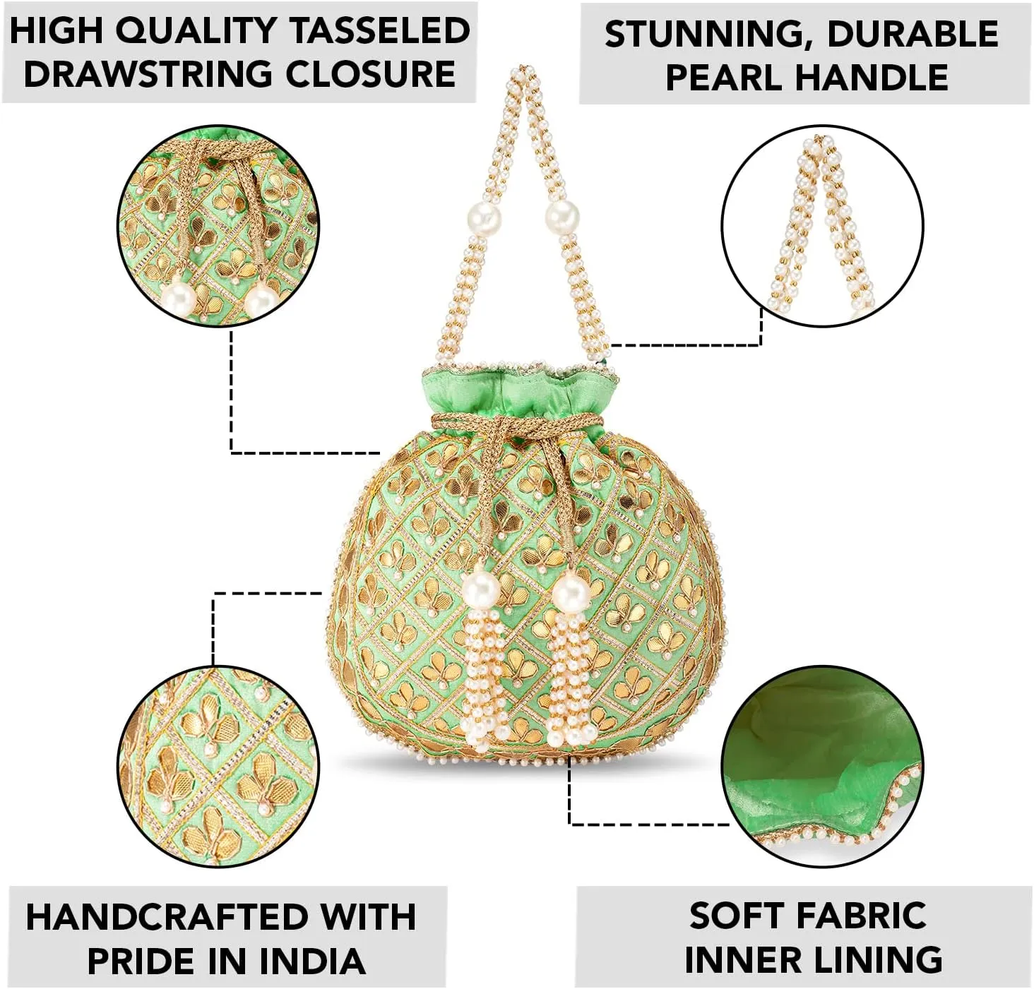 Aheli Embroidered Potli Bag Gift for Women Handmade Ethnic Purse Evening Handbags Stylish Bridal Fashion Clutch Bag