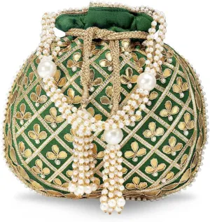 Aheli Embroidered Potli Bag Gift for Women Handmade Ethnic Purse Evening Handbags Stylish Bridal Fashion Clutch Bag