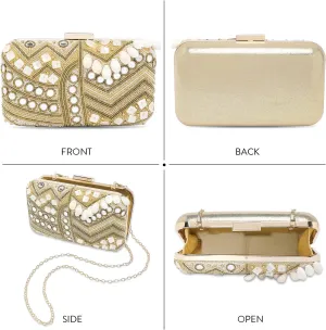 Aheli Gold Clutch Purses Gift for Women Handmade Evening Handbags Bridal Clutch