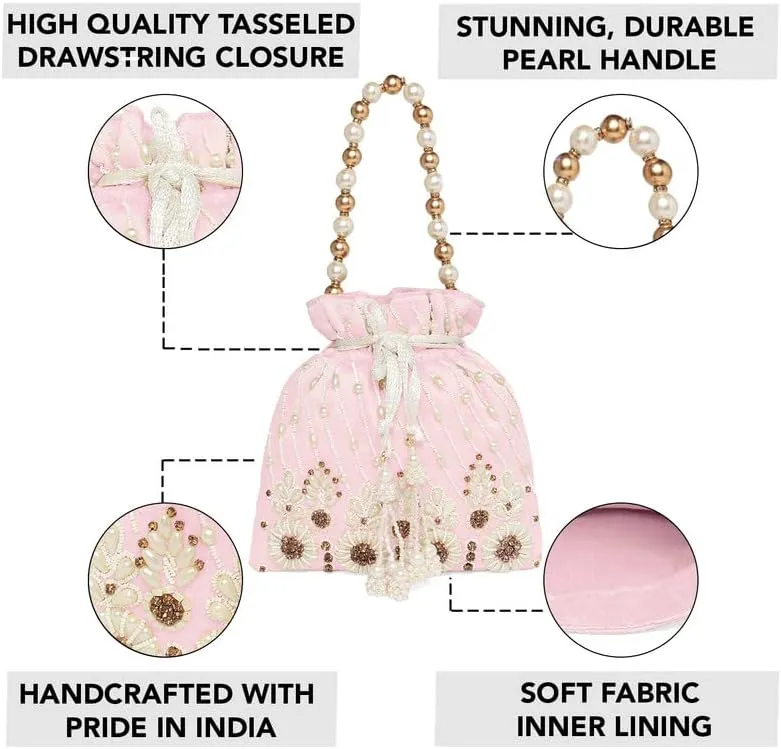 Aheli Gold Potli Bag Gift for Women Handmade Evening Wristlet Handbag Stylish Bridal Purse Fashion Bag