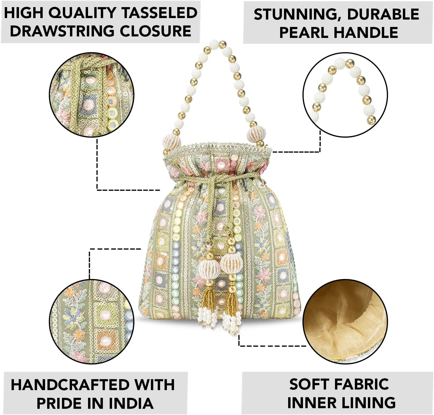 Aheli Indian Potli Bags Gift for Women Evening Bag Clutch Ethnic Bride Purse with Drawstring
