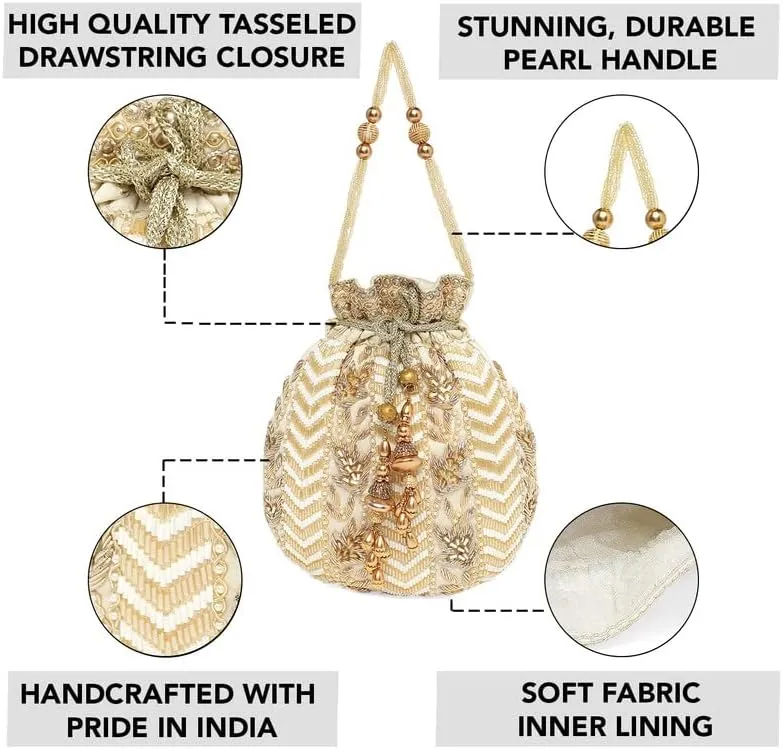 Aheli Potli Bag Gift for Women Handmade Evening Wristlet Handbag Stylish Bridal Purse Fashion Bag