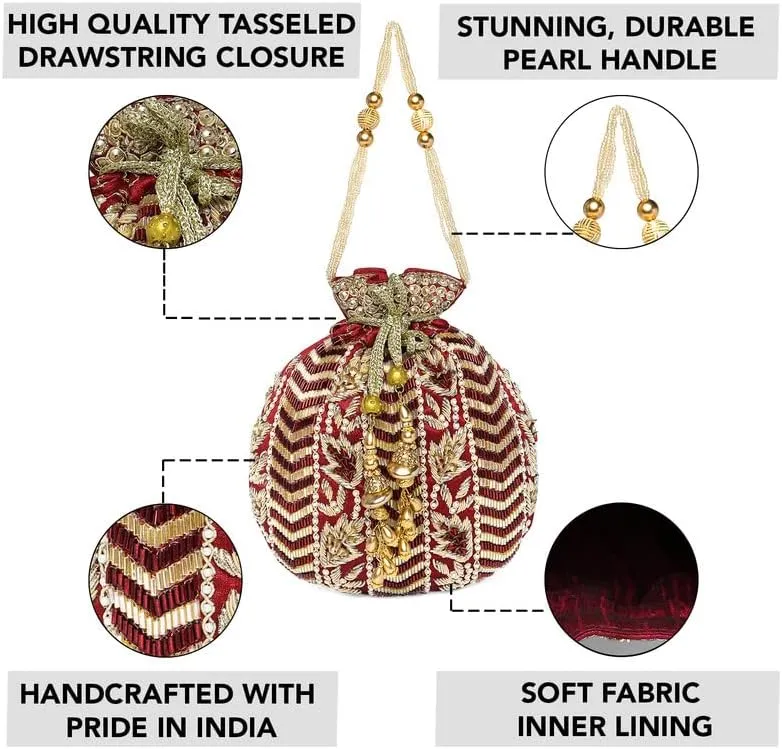 Aheli Potli Bag Gift for Women Handmade Evening Wristlet Handbag Stylish Bridal Purse Fashion Bag