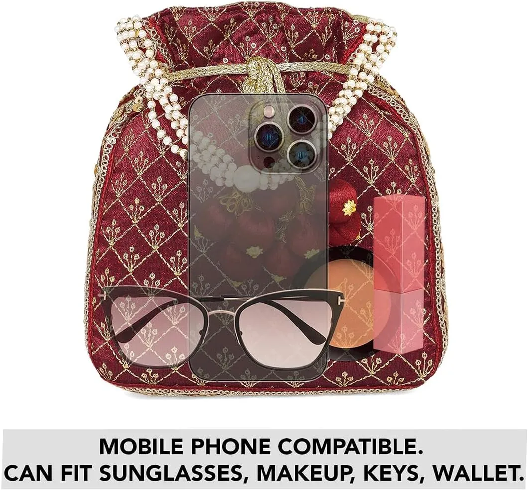 Aheli Potli Bag Gift for Women Handmade Evening Wristlet Handbag Stylish Bridal Purse Fashion Bag
