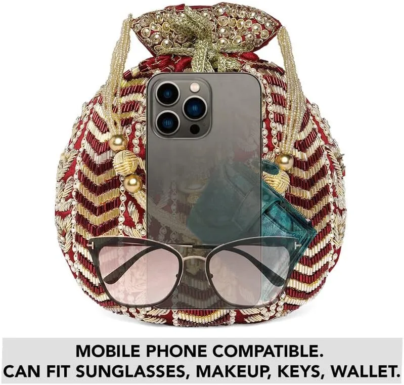 Aheli Potli Bag Gift for Women Handmade Evening Wristlet Handbag Stylish Bridal Purse Fashion Bag