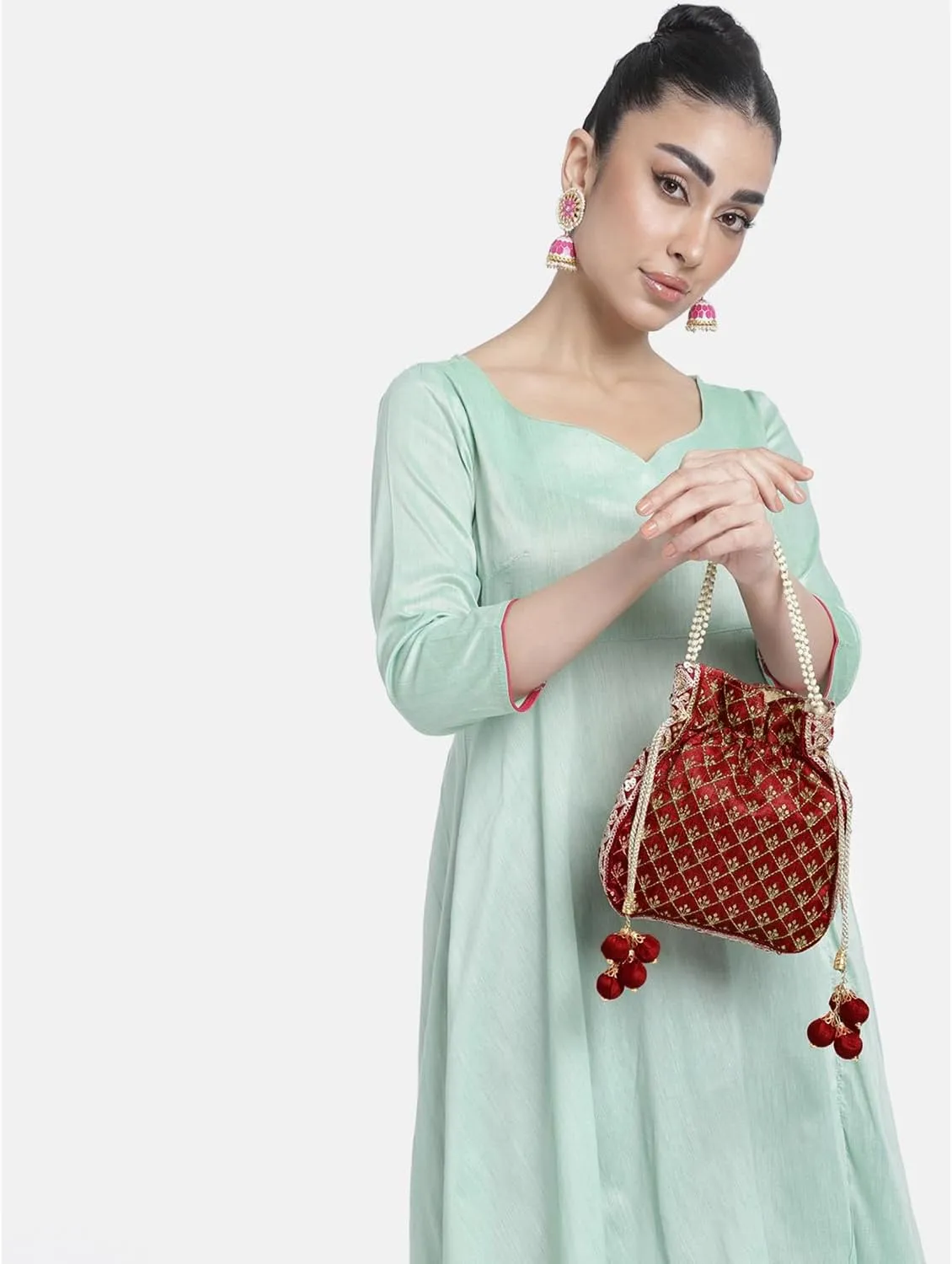 Aheli Potli Bag Gift for Women Handmade Evening Wristlet Handbag Stylish Bridal Purse Fashion Bag