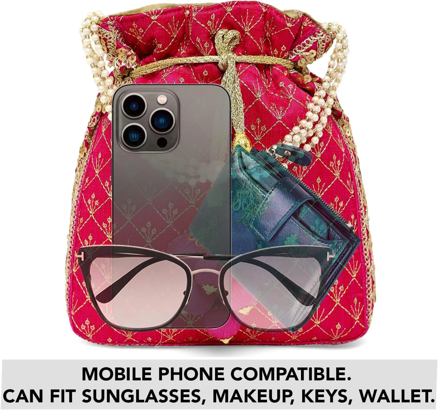 Aheli Potli Bag Gift for Women Handmade Evening Wristlet Handbag Stylish Bridal Purse Fashion Bag