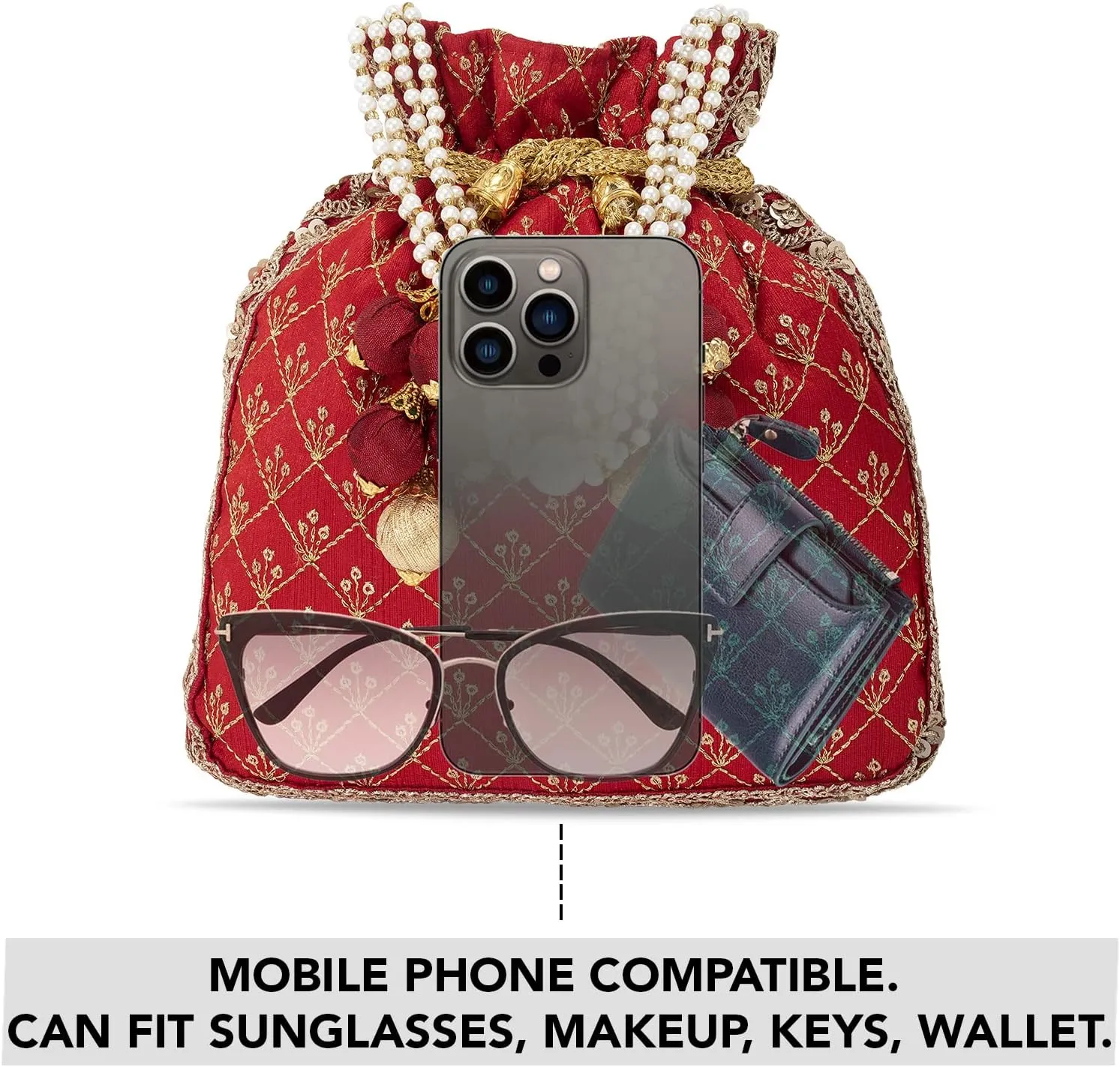 Aheli Potli Bag Gift for Women Handmade Evening Wristlet Handbag Stylish Bridal Purse Fashion Bag