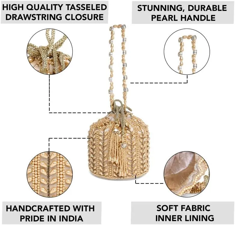 Aheli Potli Bags Gift for Women Evening Bag Clutch Ethnic Bride Purse with Drawstring