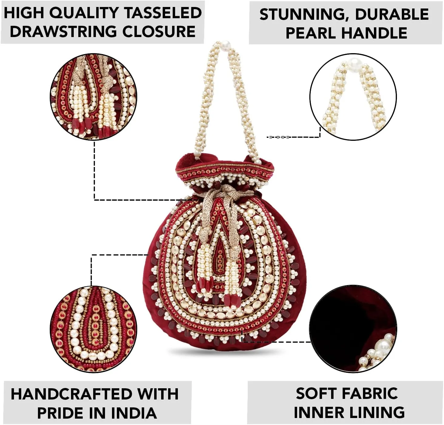 Aheli Potli Bags Gift for Women Evening Bag Clutch Ethnic Bride Purse with Drawstring