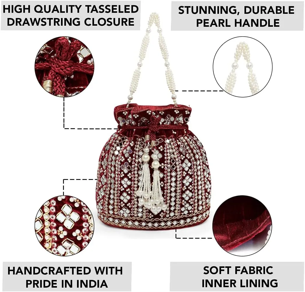 Aheli Potli Purses Gift for Women Handmade Evening Handbag Stylish Bridal Fashion Wristlet Bag