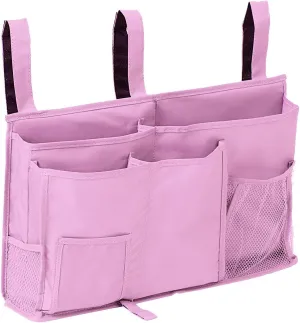 Aiduy Bedside Caddy, Bedside Storage Organizer Hanging Pocket for Bunk Dorm Rooms Hospital Bed Rails and Camp, Pink