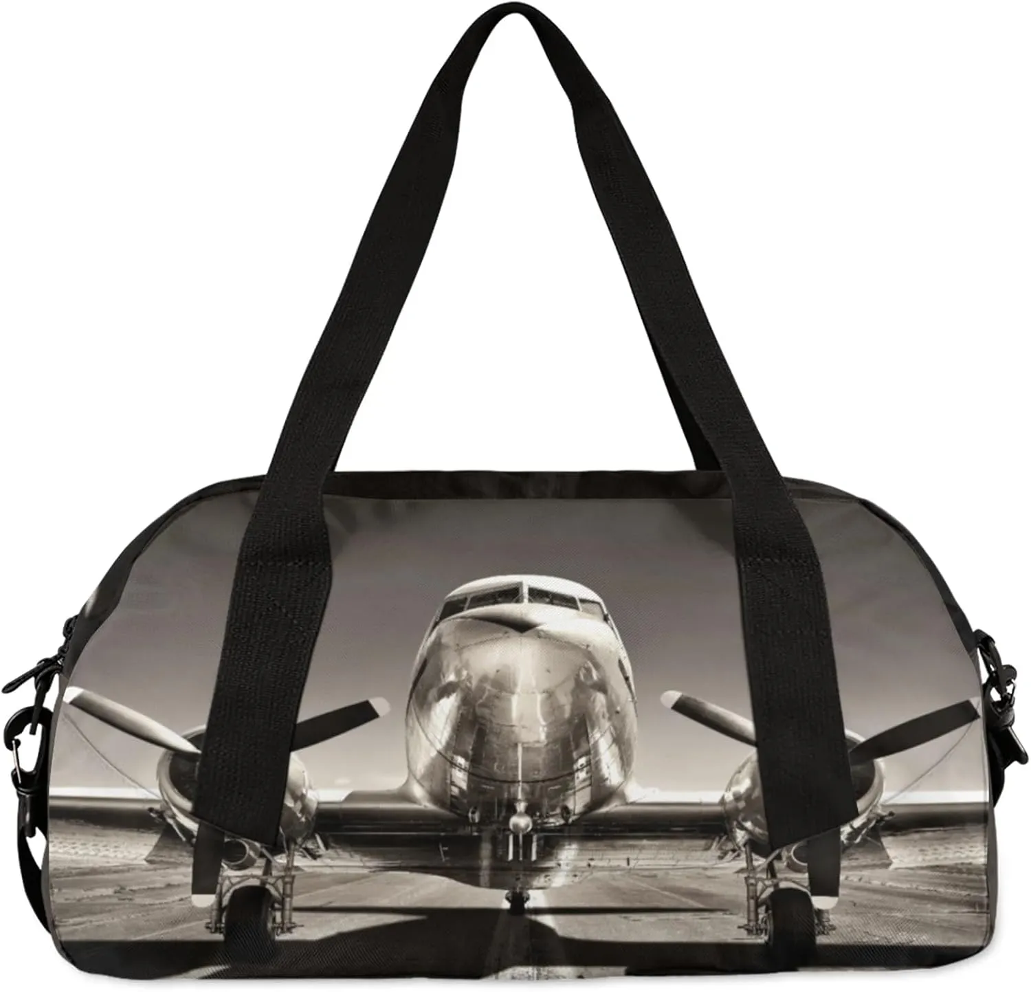 Airplane Pattern Kids Duffel Bag Lightweight Waterproof Sports Gym Bag with Front Zipper Pocket Foldable Weekender Overnight Bag for School Practice Gymnastic Ballet