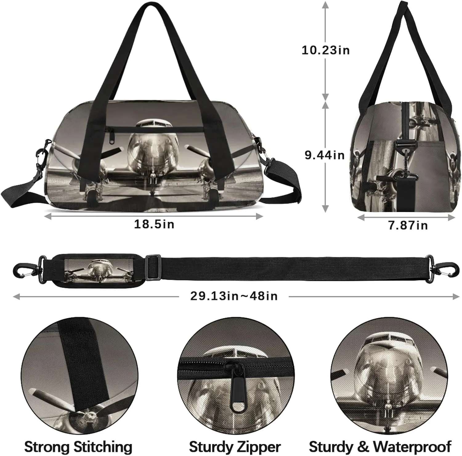 Airplane Pattern Kids Duffel Bag Lightweight Waterproof Sports Gym Bag with Front Zipper Pocket Foldable Weekender Overnight Bag for School Practice Gymnastic Ballet