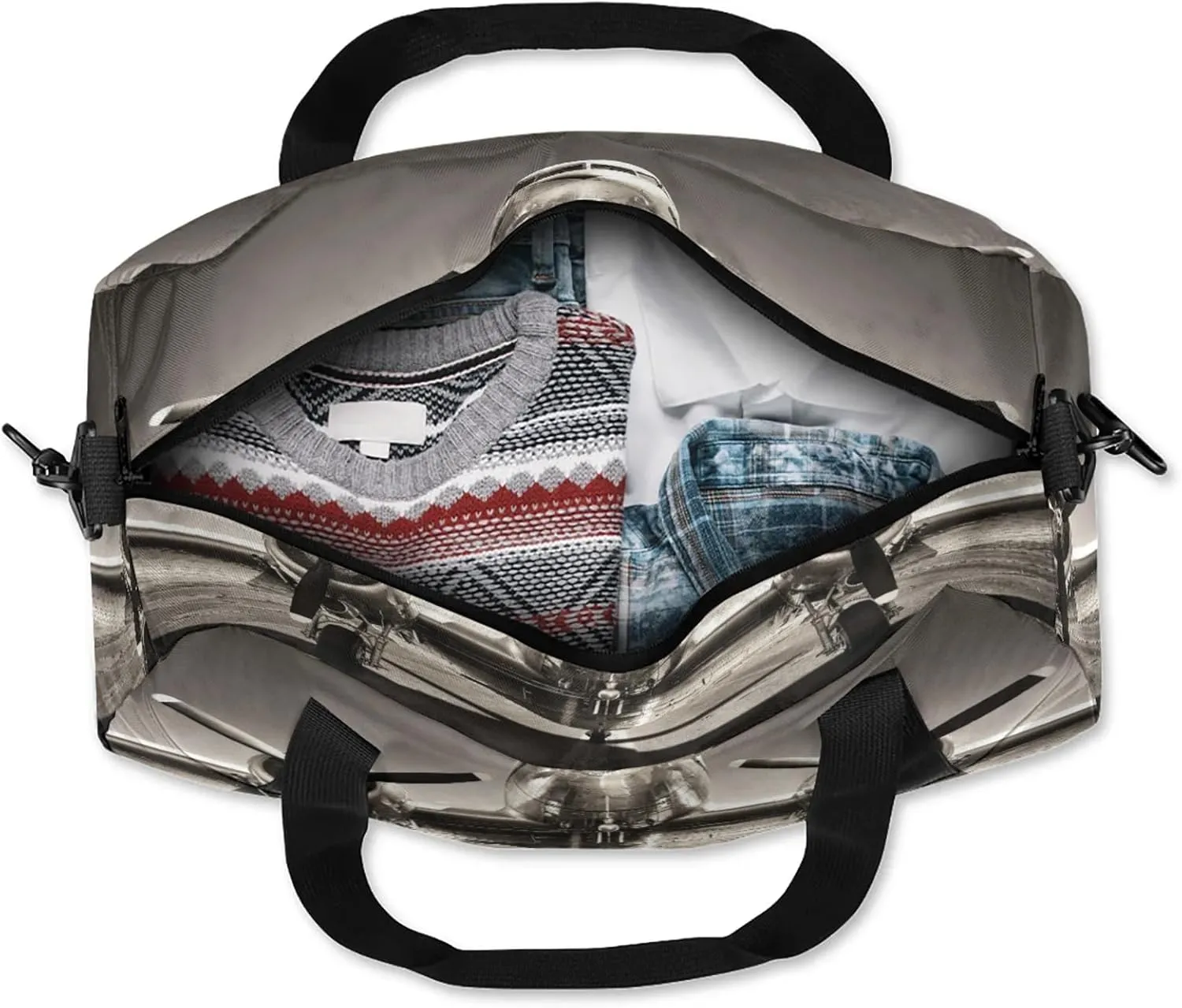 Airplane Pattern Kids Duffel Bag Lightweight Waterproof Sports Gym Bag with Front Zipper Pocket Foldable Weekender Overnight Bag for School Practice Gymnastic Ballet