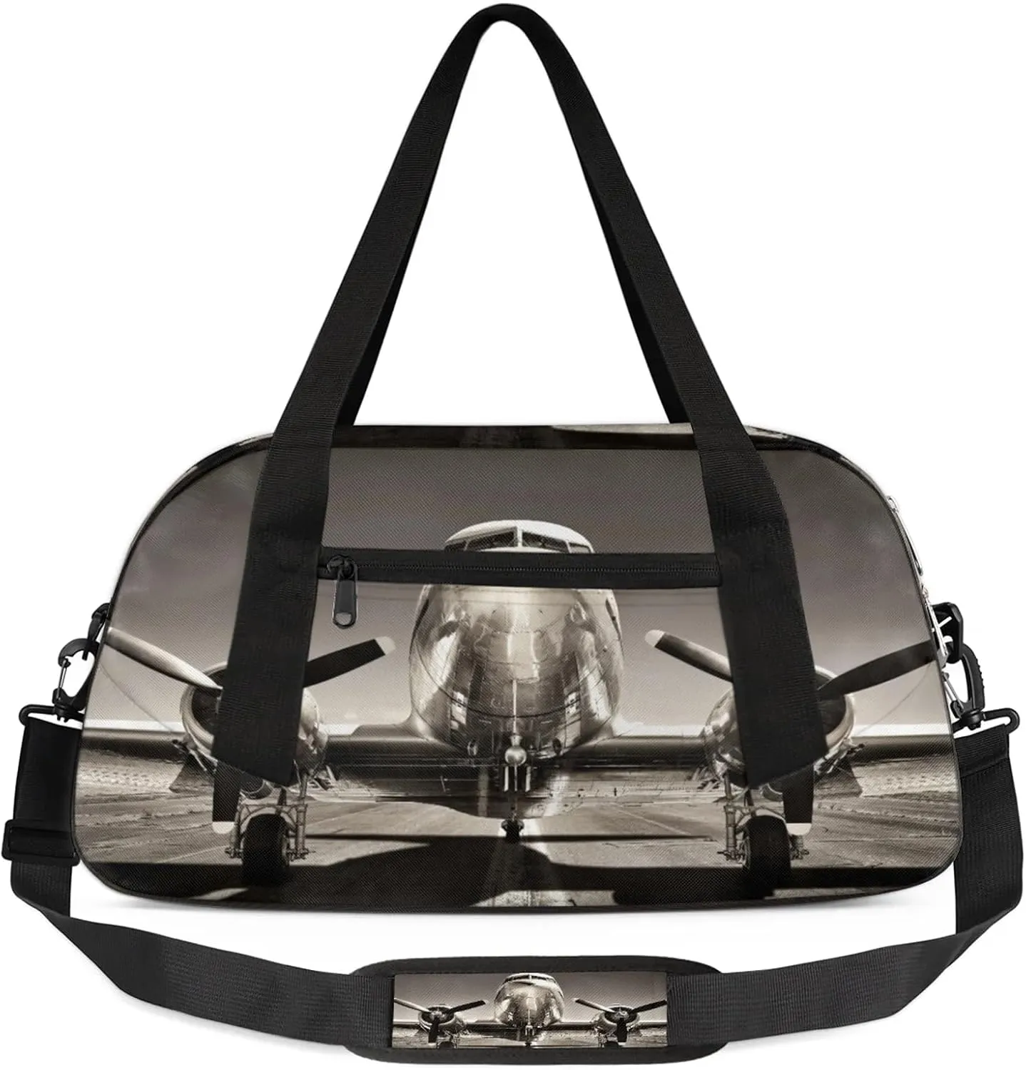Airplane Pattern Kids Duffel Bag Lightweight Waterproof Sports Gym Bag with Front Zipper Pocket Foldable Weekender Overnight Bag for School Practice Gymnastic Ballet