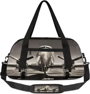 Airplane Pattern Kids Duffel Bag Lightweight Waterproof Sports Gym Bag with Front Zipper Pocket Foldable Weekender Overnight Bag for School Practice Gymnastic Ballet