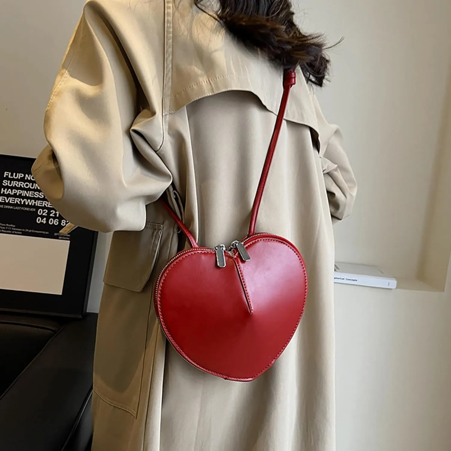 Aisi Women Cute Heart Shaped Shoulder Bag PU Leather Crossbody Purse Small Coin Purse Satchels Handbag