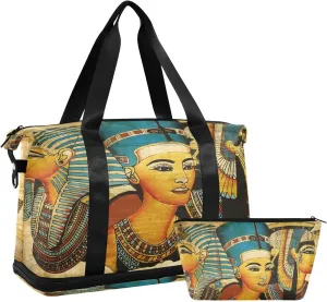 ALAZA Ancient Egyptian Parchment Travel Duffel Bag for Women Men Sports Gym Bag with Shoe Compartment Tote Weekender Overnight Bag with Wet Pocket for Travel, Gym,Yoga,Swimming