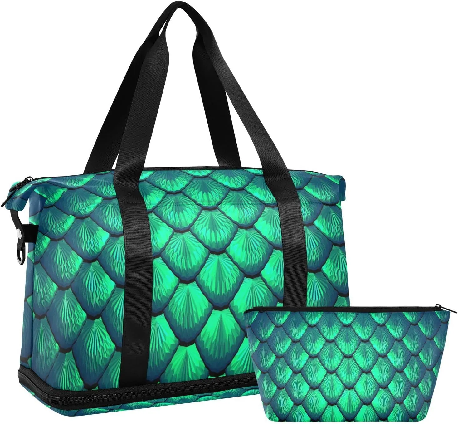ALAZA Blue Green Scales Of A Mermaid Travel Duffel Bag for Women Men Sports Gym Bag with Shoe Compartment Tote Weekender Overnight Bag with Wet Pocket for Travel, Gym,Yoga,Swimming