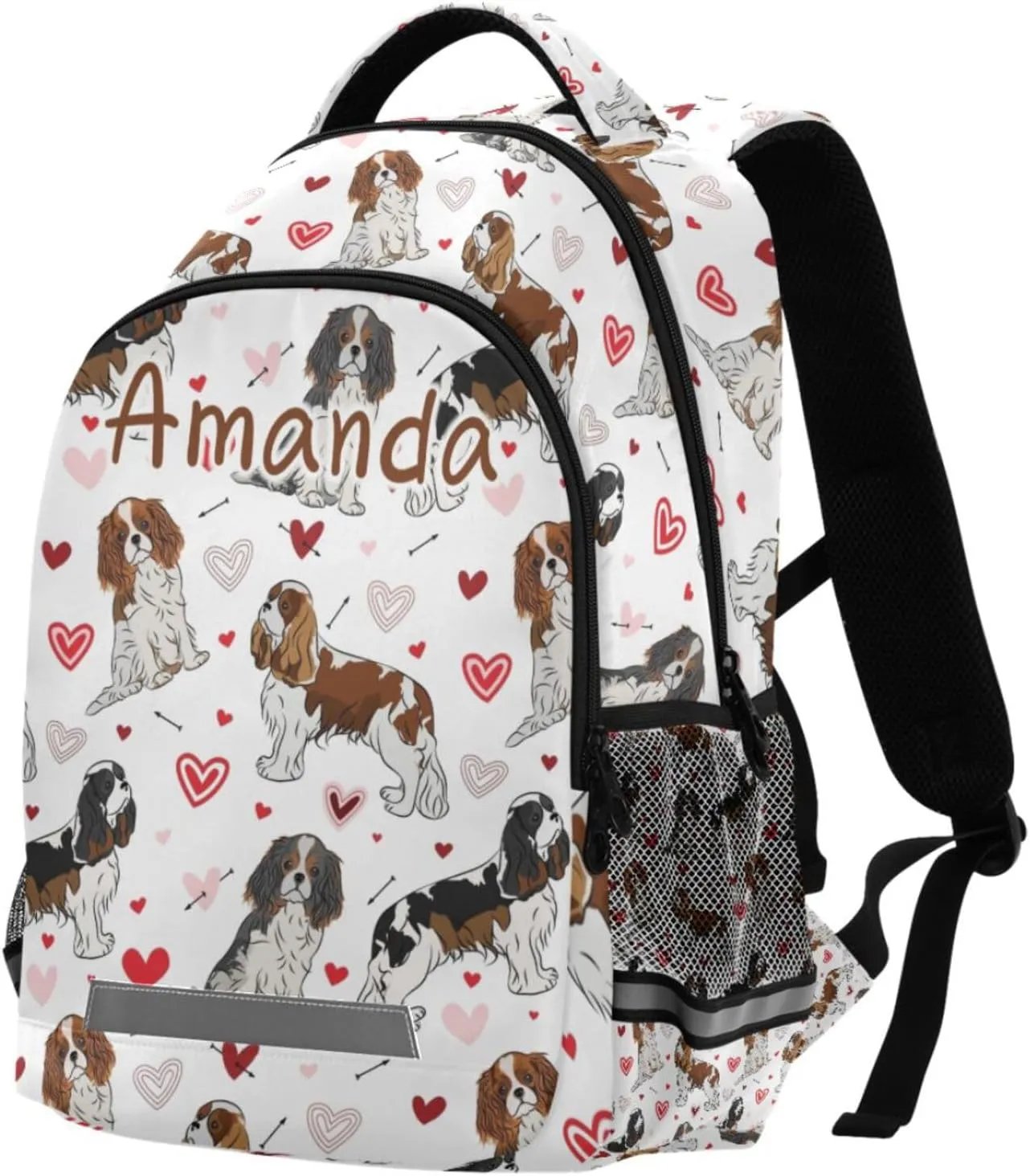 ALAZA Cavalier King Charles Spaniel Dog Valentine's Day Heart Backpack Girls Kids Backpacks Boys School Bookbag 3rd 4th 5th Grade Casual Daypack Laptop Shoulder Bag with Chest Strap