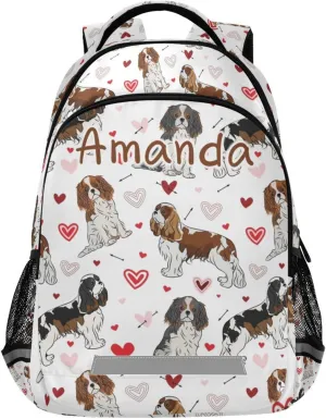 ALAZA Cavalier King Charles Spaniel Dog Valentine's Day Heart Backpack Girls Kids Backpacks Boys School Bookbag 3rd 4th 5th Grade Casual Daypack Laptop Shoulder Bag with Chest Strap