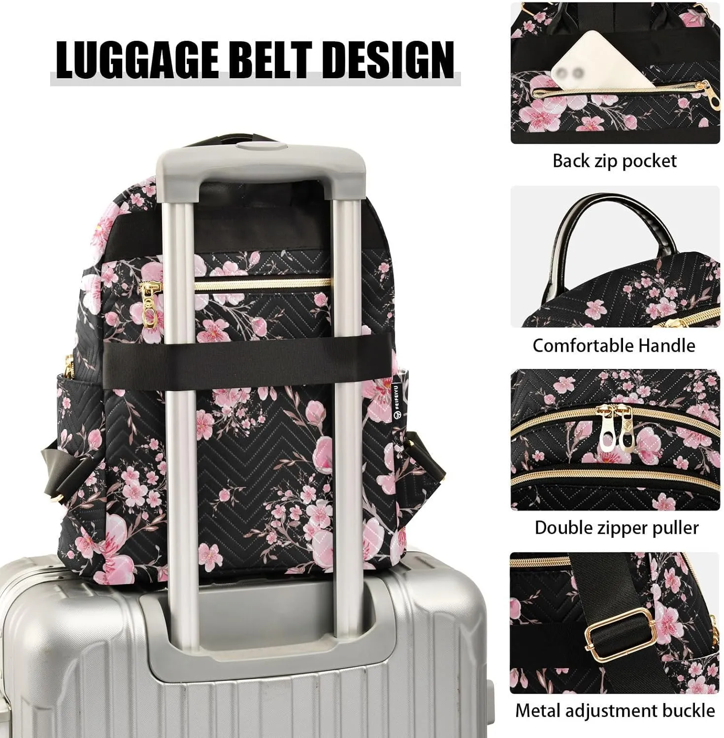 ALAZA Cherry Blossom Sakura Floral Mini Backpack Purse for Women Travel Bag Fashion Daypack Back Pack Shoulder Bag