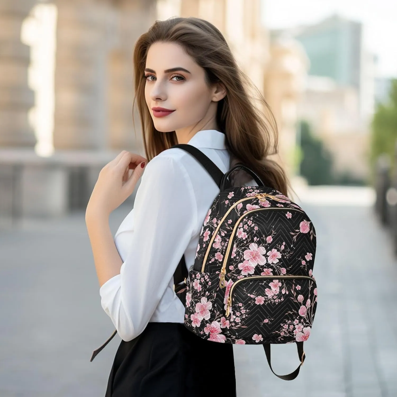 ALAZA Cherry Blossom Sakura Floral Mini Backpack Purse for Women Travel Bag Fashion Daypack Back Pack Shoulder Bag