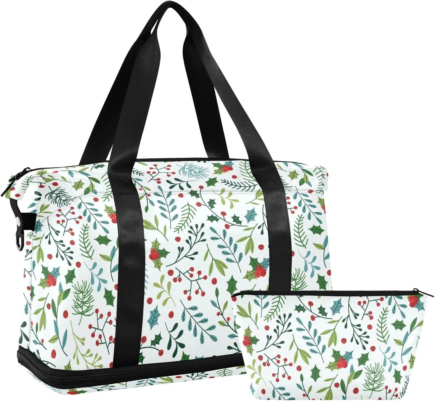 ALAZA Christmas Spruce Branches Travel Duffel Bag for Women Men Sports Gym Bag with Shoe Compartment Tote Weekender Overnight Bag with Wet Pocket for Travel, Gym,Yoga,Swimming