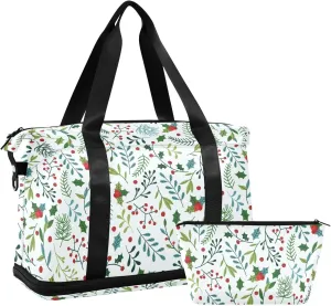 ALAZA Christmas Spruce Branches Travel Duffel Bag for Women Men Sports Gym Bag with Shoe Compartment Tote Weekender Overnight Bag with Wet Pocket for Travel, Gym,Yoga,Swimming