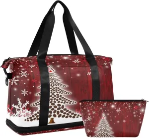 ALAZA Christmas Tree Snowflake Wooden Winter Travel Duffel Bag for Women Men Sports Gym Bag with Shoe Compartment Tote Weekender Overnight Bag with Wet Pocket for Travel, Gym,Yoga,Swimming