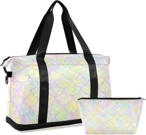 ALAZA Colorful Glitter Mermaid Scales Travel Duffel Bag for Women Men Sports Gym Bag with Shoe Compartment Tote Weekender Overnight Bag with Wet Pocket for Travel, Gym,Yoga,Swimming