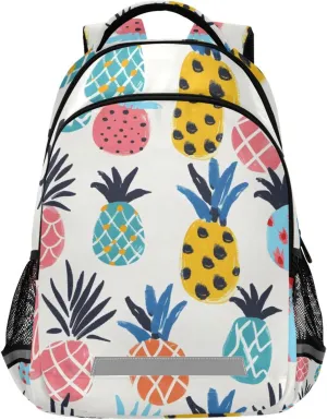 ALAZA Colorful Pineapple White Backpack Girls Kids Backpacks Boys School Bookbag 3rd 4th 5th Grade Casual Daypack Laptop Shoulder Bag with Chest Strap
