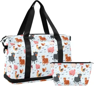 ALAZA Domestic Farm Animals Travel Duffel Bag for Women Men Sports Gym Bag with Shoe Compartment Tote Weekender Overnight Bag with Wet Pocket for Travel, Gym,Yoga,Swimming