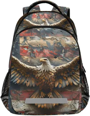 ALAZA Eagle American Flag Vintage Backpack Girls Kids Backpacks Boys School Bookbag 3rd 4th 5th Grade Casual Daypack Laptop Shoulder Bag with Chest Strap