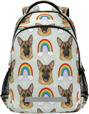 ALAZA German Shepherd Daisy Rainbow Pattern Backpacks Travel Laptop Daypack School Book Bag for Men Women Teens Kids