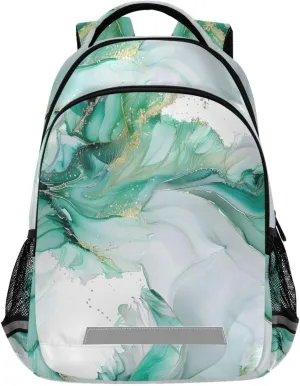 ALAZA Green Marble Gold Fluid White Backpack Girls Kids Backpacks Boys School Bookbag 3rd 4th 5th Grade Casual Daypack Laptop Shoulder Bag with Chest Strap